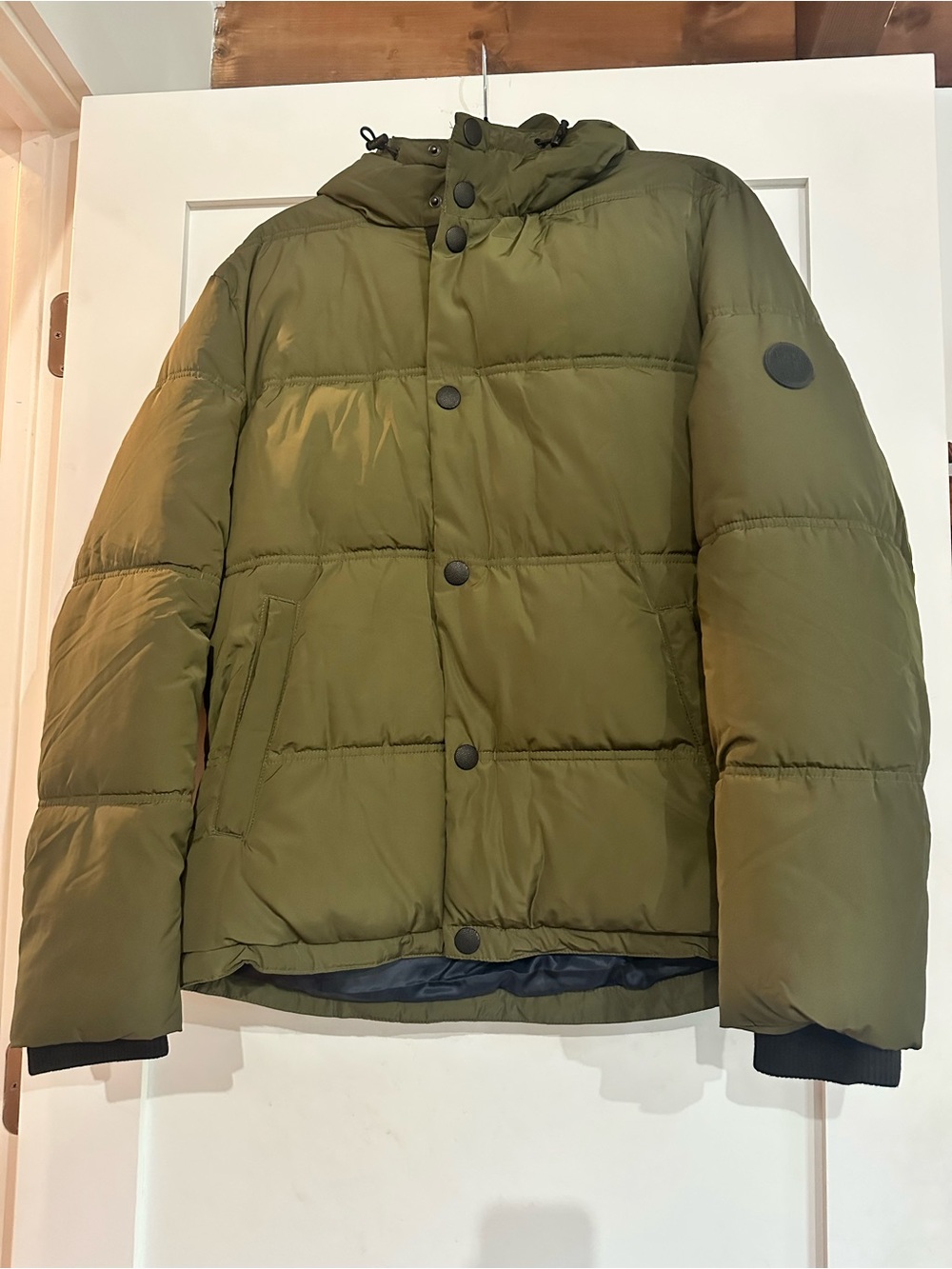 Lucky Brand Olive Green Quilted Puffer Jacket with Hood